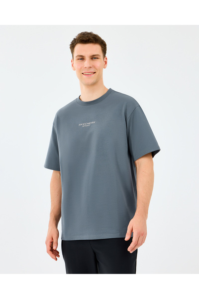 SKECHERS M Graphic Tee Reflect Logo Oversize T-Shirt Erkek Gri Tshirt S231094-3998