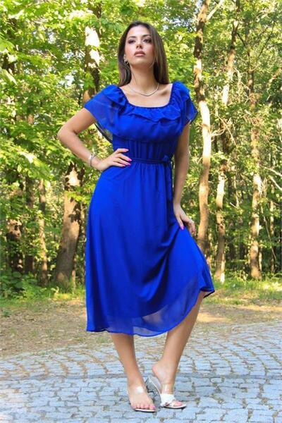 Dipmoda Γυναικείο φόρεμα σιφόν με λεπτομέρειες και λαιμόκοψη μαντόνα για τη ν...