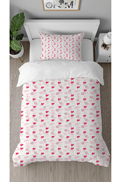 GREENDECOR Heart Love Affection Happiness Pink Patterned Printed Specially Designed Single Duvet Cover Set Without Sheets