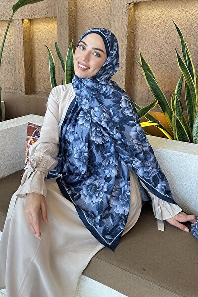 lamelif Lotus Desen Bambu Şal İndigo