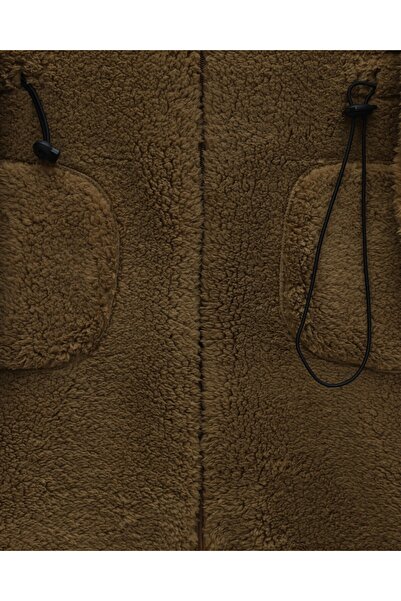 Modamorfo Elastic waist hooded zippered plush jacket - tan