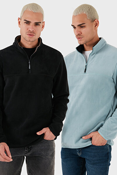 Buratti Regular Fit Anti-Pilling Χωρίς Πυκνώματα ψηλός λαιμός επένδυση fleece Πακέτο με 2 Ανδρικά Φλις POLAR 58