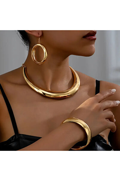 İnci Mercan Bujiteri Şehir Modası Çelik Halka Bileklik - Kolye ve Küpe Takı Seti - 4 Lü Set