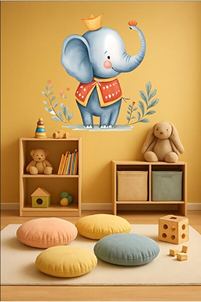 Aysha Tasarım ملصق حائط على شكل فيل ملكي - زخرفة جدار غرفة الأطفال ذات طابع ح...