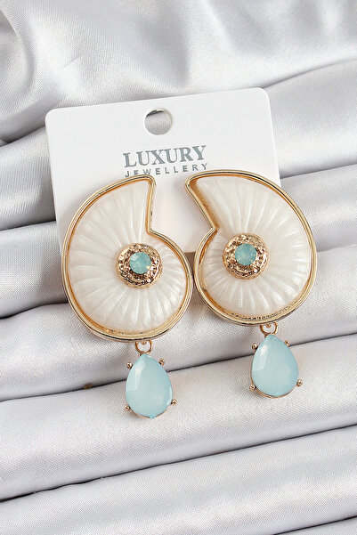 Skygo Gold Color Women's Earrings with Brass Seashell Figure and Zircon Stone - Tj-Bkp10739