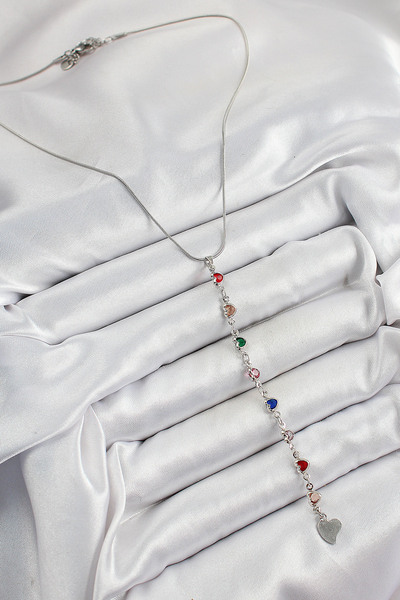 Skygo Brass Silver Color Mixed Color Zircon Stone Heart Y Women Necklace - Tj-Bko10338