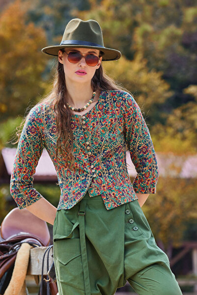 Los banditos Χειμερινή μπλούζα με λαιμόκοψη με μισό μανίκι και λεπτομέρεια με κουμπιά