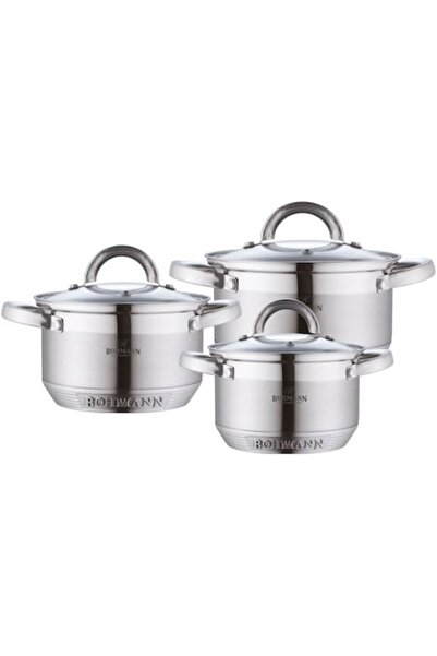 Bohmann 6-piece stainless steel pot set 5.0L/3.9L/2.9L, 7-layer, induction, glass lids