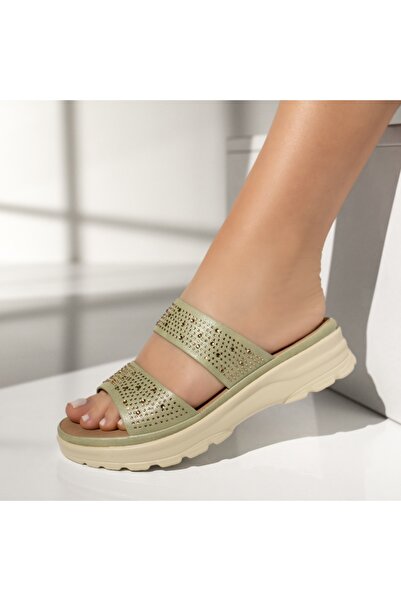 Modlet.ro Women's green casual slides with metallic details MOD13505