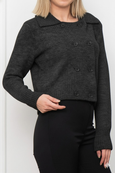 MissVina Women's Anthracite Double Buttoned Wool Knitwear Cardigan 255252