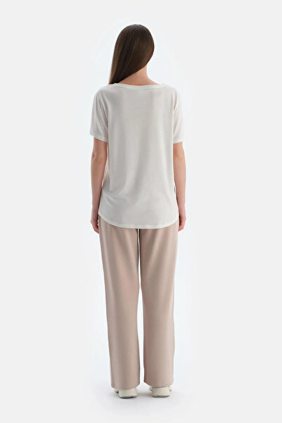 Dagi Beige Women's Modal Blend Trousers with Piping Detail