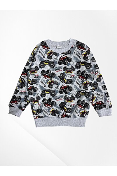 Pajama Shop Boy's Cotton Fabric Gray Color Monster Jeep Car Patterned Long Sleeve Transitional Pajamas