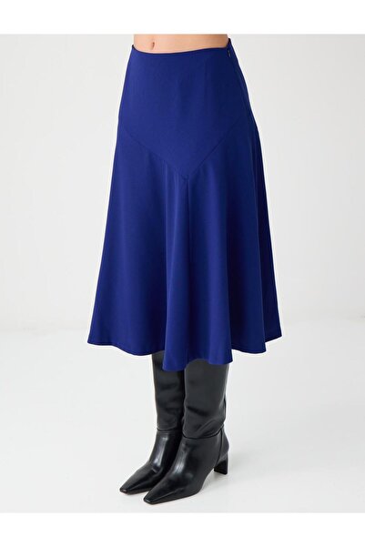 Jimmy Key Saks Düz Kesim Normal Bel Dokuma Midi Etek