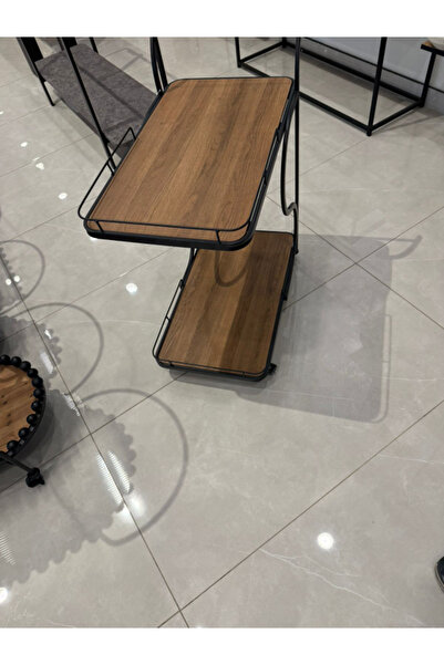 BEC13 Elegant serving trolley with metal frame and wide wooden shelves