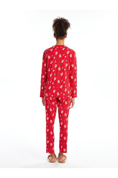 LC Waikiki Gömlek Yaka Yılbaşı Temalı Kadın Pijama Takımı