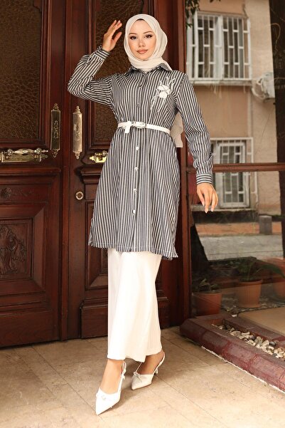 Missvalle Striped Embroidery Detailed Suit Black 19261