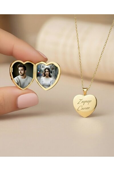 İNDİGO TAKI Fotoğraflı Açılabilir Kalp 14 Ayar Altın Kolye