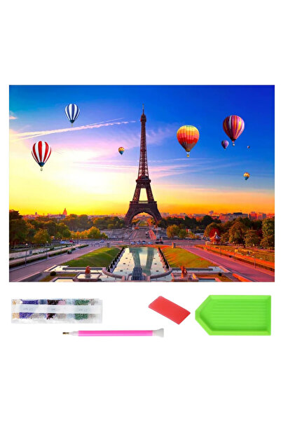 zola Goblen mozaic cu diamante, peisaj Turnul Eiffel si baloane cu aer cald colorate, 120 x 60 cm