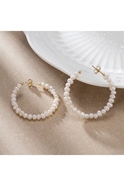 delis Σκουλαρίκια από ασήμι 925, JW1727, ανοιχτό κυκλικό σχέδιο με μαργαριτάρια, επιχρυσωμένα