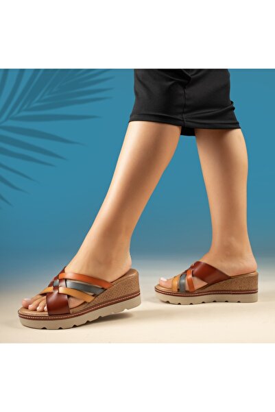 Modlet.ro Women's brown casual platform slippers MOD13676