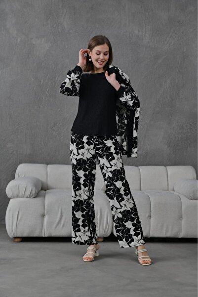 zavera for kids Women's Crepe Fabric Floral Detailed 3 Piece Set - Stylish Set - Women's Clothing