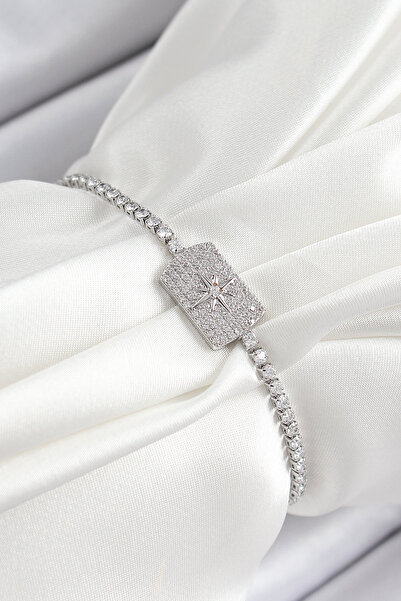 Skygo Brass Zircon Stone Pole Star Model Silver Color Elevator Women's Bracelet - Tj-Bb7465