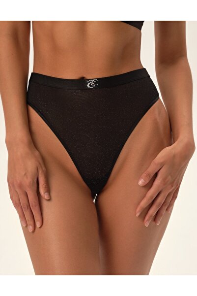 ESOTIQ Women's High Waist Thong G-String High Leg Wide Band & Rhinestone Details Sheer Mesh | Othilia