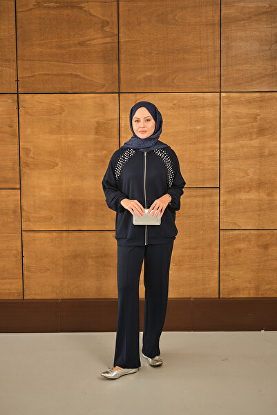 LOCCO Kadın Omuz Taş Detay Takım Lacivert