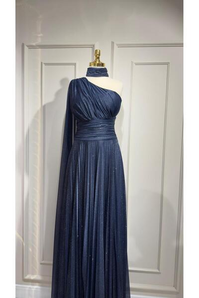 swordstone Büyük Beden Tek Omuz Pelerinli Abiye Elbise