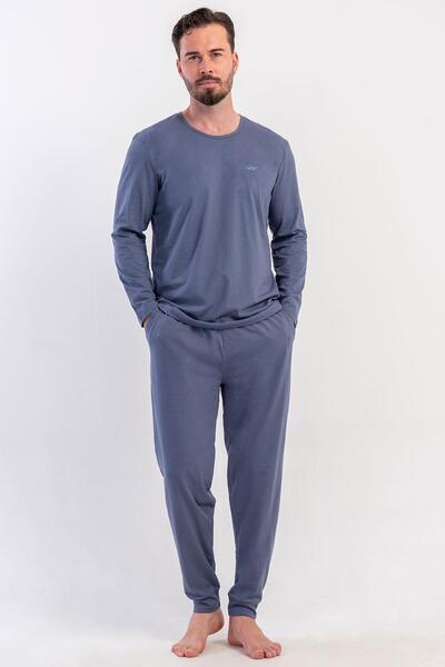 VİENETTA Чоловічий футерований піжамний комплект з довгими рукавами та велосипедним коміром C8T5N0405