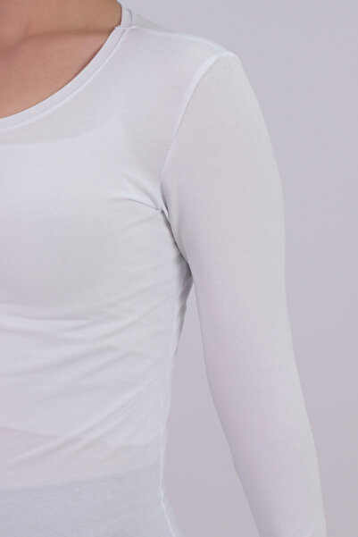 armonika Γυναικεία μπλούζα με μακρύ μανίκι με λαιμόκοψη σε λευκό χρώμα ARM-26K135008