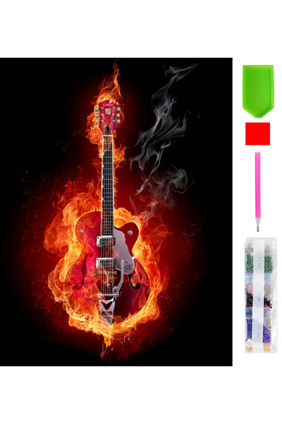 zola Goblen mozaic cu diamante, Zola, chitara in flacari, 30 x 40 cm