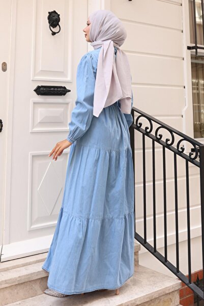 Missvalle Τζιν φόρεμα με κουμπιά στρώματα γαλάζιο 19263