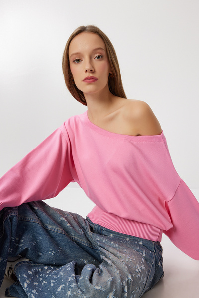 Lovelyİstanbul Open Shoulder Knitwear Sweater Lza0015 Pink