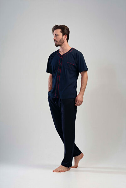 VİENETTA Man Buttoned Pajama Set-100% Cotton