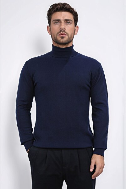 Velvarde Tam Balıkçı Navy Blue Knit Sweater