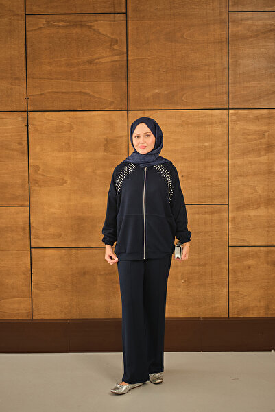 LOCCO Kadın Omuz Taş Detay Takım Lacivert