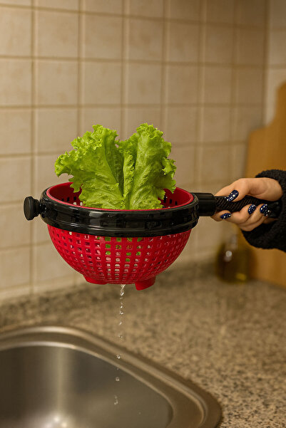 SİHİRLİ AYAKLAR Red Express Salad Drainer Practical Kitchen Strainer Bpa Free