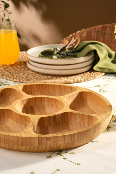 Karaca Bambu Lara 6-Compartment Round Presentation Tray 30 cm