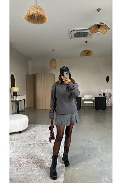 POİNE Жіночий комплект з трикотажної спідниці та кофти з коміром-стійкою