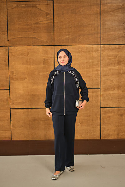 LOCCO Kadın Omuz Taş Detay Takım Lacivert