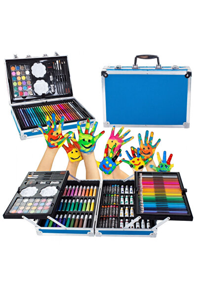 zola 145-piece painting and drawing set, suitcase-style bag, durable handle, 34x23x9 cm, blue
