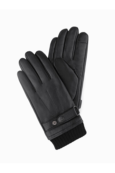 OMBRE Men's Leather Gloves with Touchscreen Function v2 OM-ACGL-0128 - Black