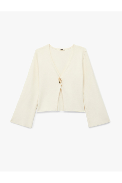 Koton V Yaka Uzun Kollu Metal Aksesuar Detaylı Triko Hırka