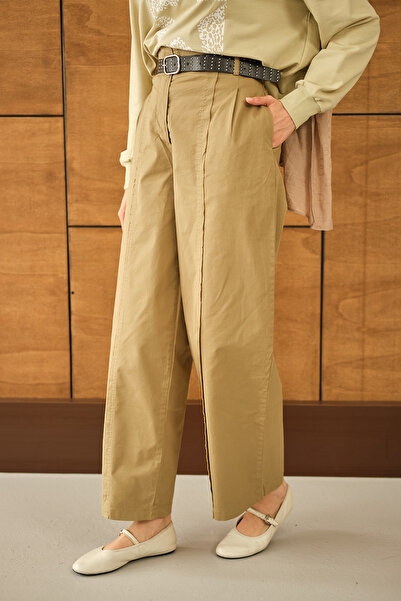 LOCCO Women's Çima Detailed Belted Trousers Khaki Green