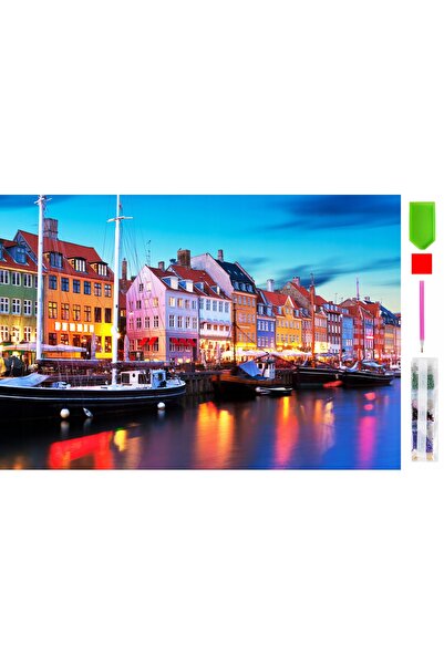 zola Goblen mozaic cu diamante, peisaj apus in Copenhaga, 50 x 65 cm