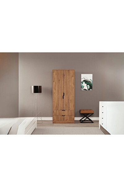 ZEYTUNHOME Moderno Mini 2 Kapaklı 2 Çekmeceli Gardırop – Kompakt Tasarım, Mod...
