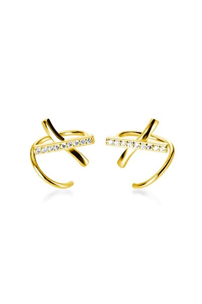 delis 925 silver ear cuffs, JW1675, cross pattern, gold plated