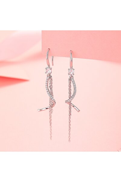 delis Μακριά σκουλαρίκια από ασήμι 925, JW1613, σχέδιο με πέτρες, επιπλατινωμένα με ρόδιο