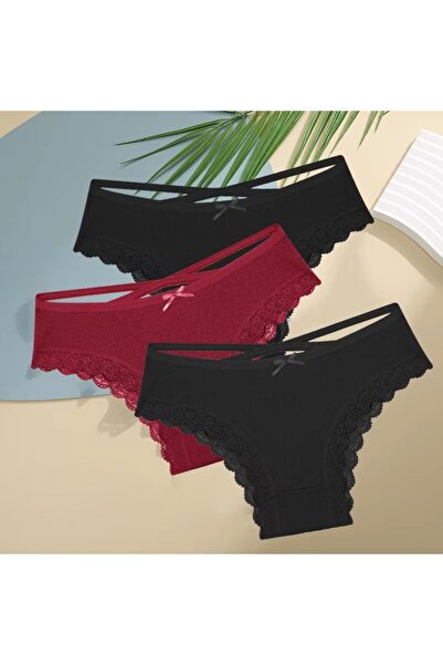 PICADİLİ Set of 3 pairs of women's panties, CH101, Black/Bordeaux